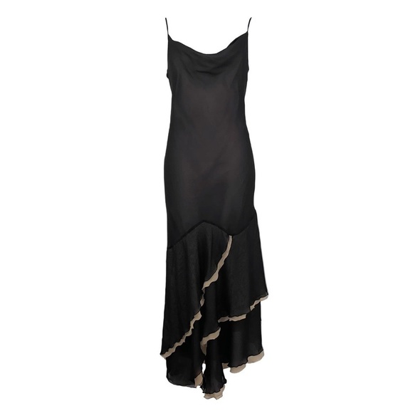 90’s silk dress w/ tiered hem, fully lined w/ slouch top, adjustable straps - Picture 1 of 10